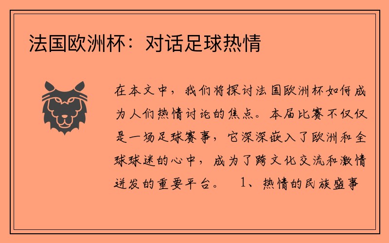 法国欧洲杯：对话足球热情